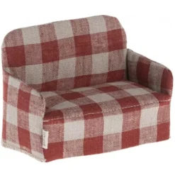 Maileg Poppenhuisbank Rood Geruit - 11 Cm