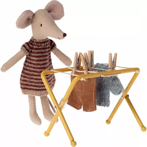 Maileg Poppenhuis Droogrek Met Knijpertjes - Okergeel - 8 Cm - Afbeelding 3