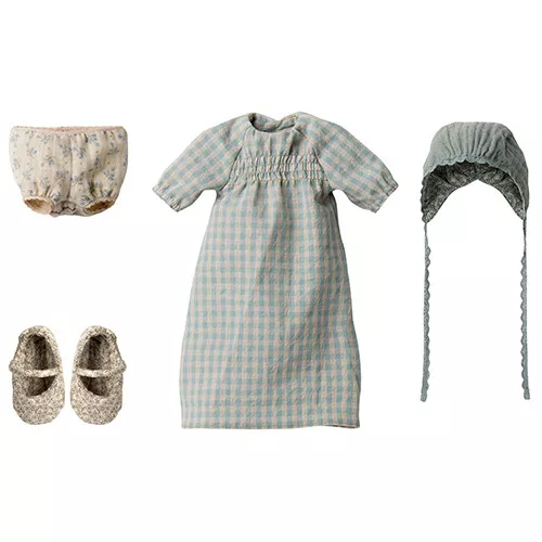 Maileg Poppenkleding Geruite Jurk Met Hoedje - Knuffelkonijn - Maat 3