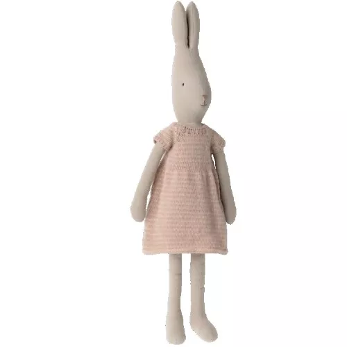 Maileg Poppenkleding Gebreide Jurk Roze Streepjes - Knuffelkonijn - Maat 4 - Afbeelding 2